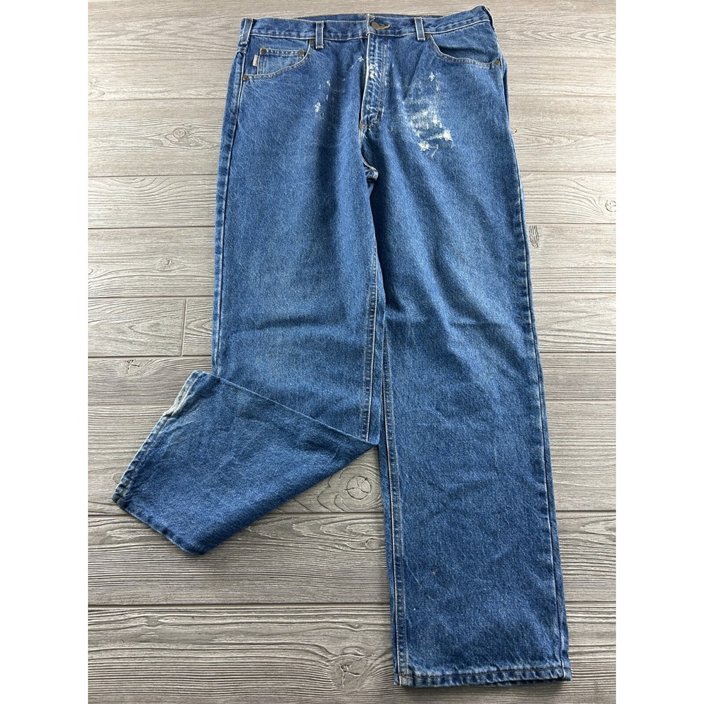 Carhartt B160-DST Relaxed Fit Straight Denim Blue Jeans Work Mens Size 38X32